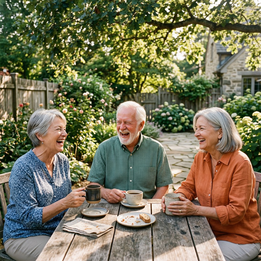 Friends laughing together outdoors